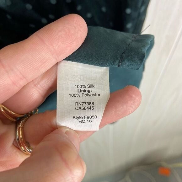 Madewell One-Shoulder Dress Green 100% Silk Green Polka-Dot Size 2 - Picture 7 of 7